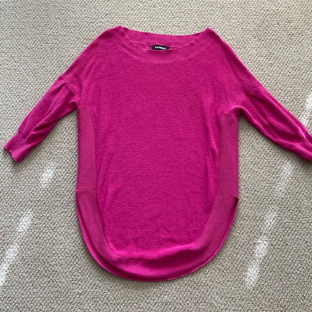 Express Chunky Circle Hem Hot Pink Knit Oversized Sweater Pullover Size XS S EUC